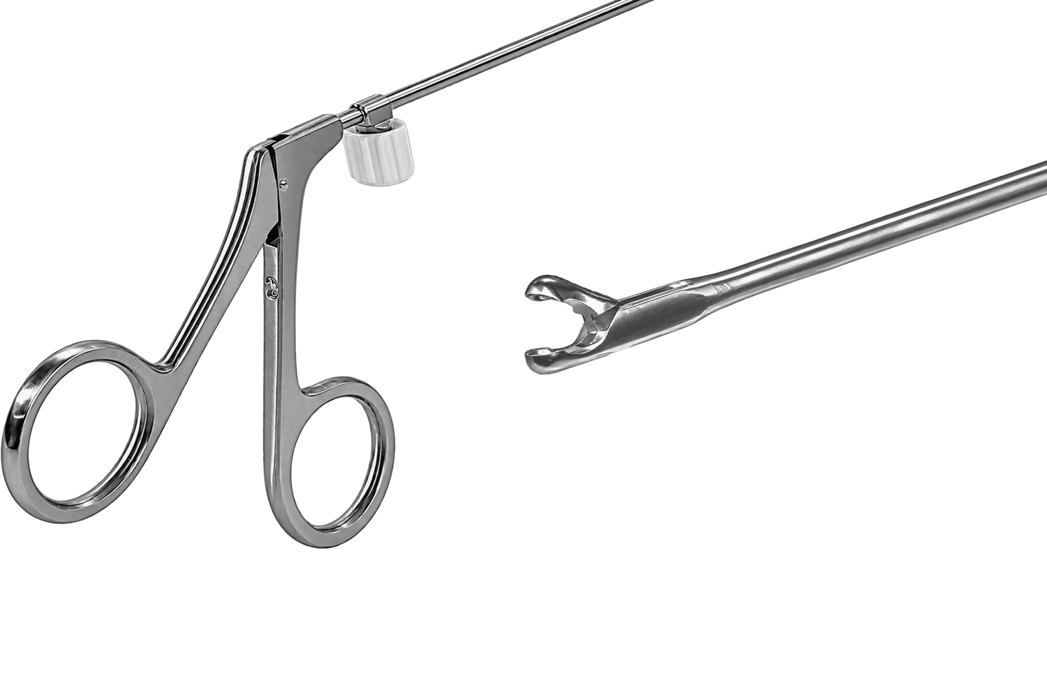 Präzisionsinstrument von Dausch: Ringgriff mit Spülanschluss, Rohrschaft und Maulteil in der Vergrößerung