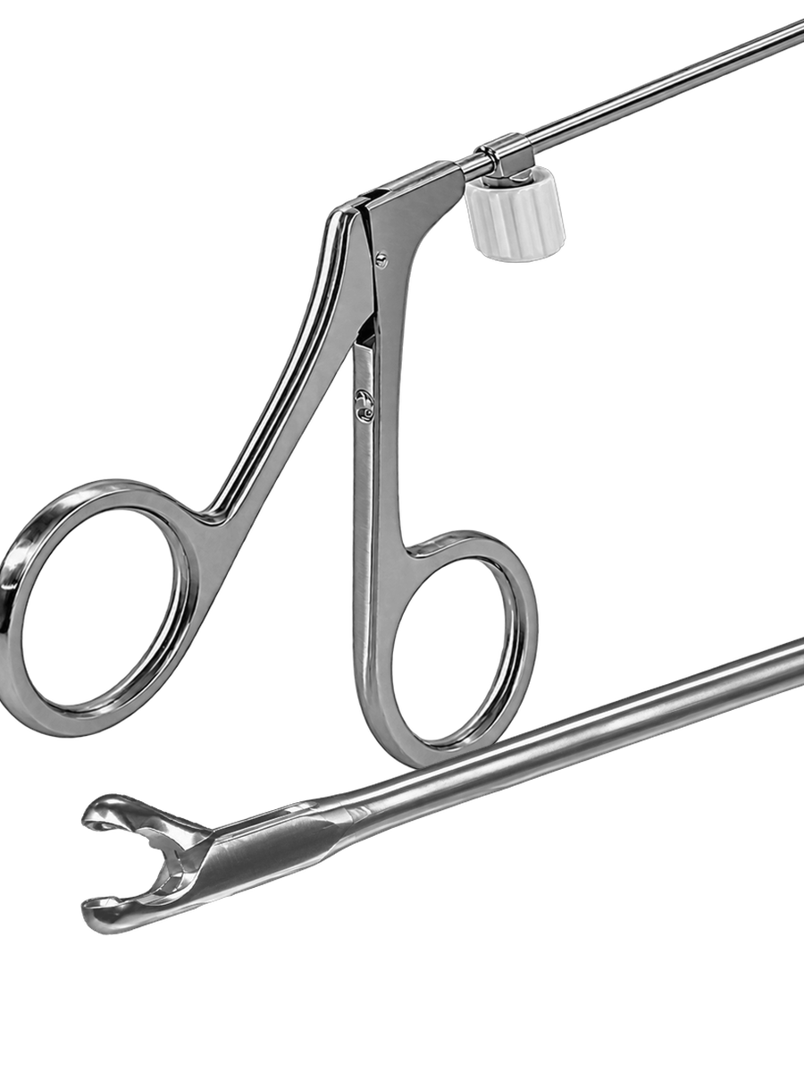 Bronchoskopie-Instrument: Ringgriff mit Spülanschluss und Maulteil im Detail